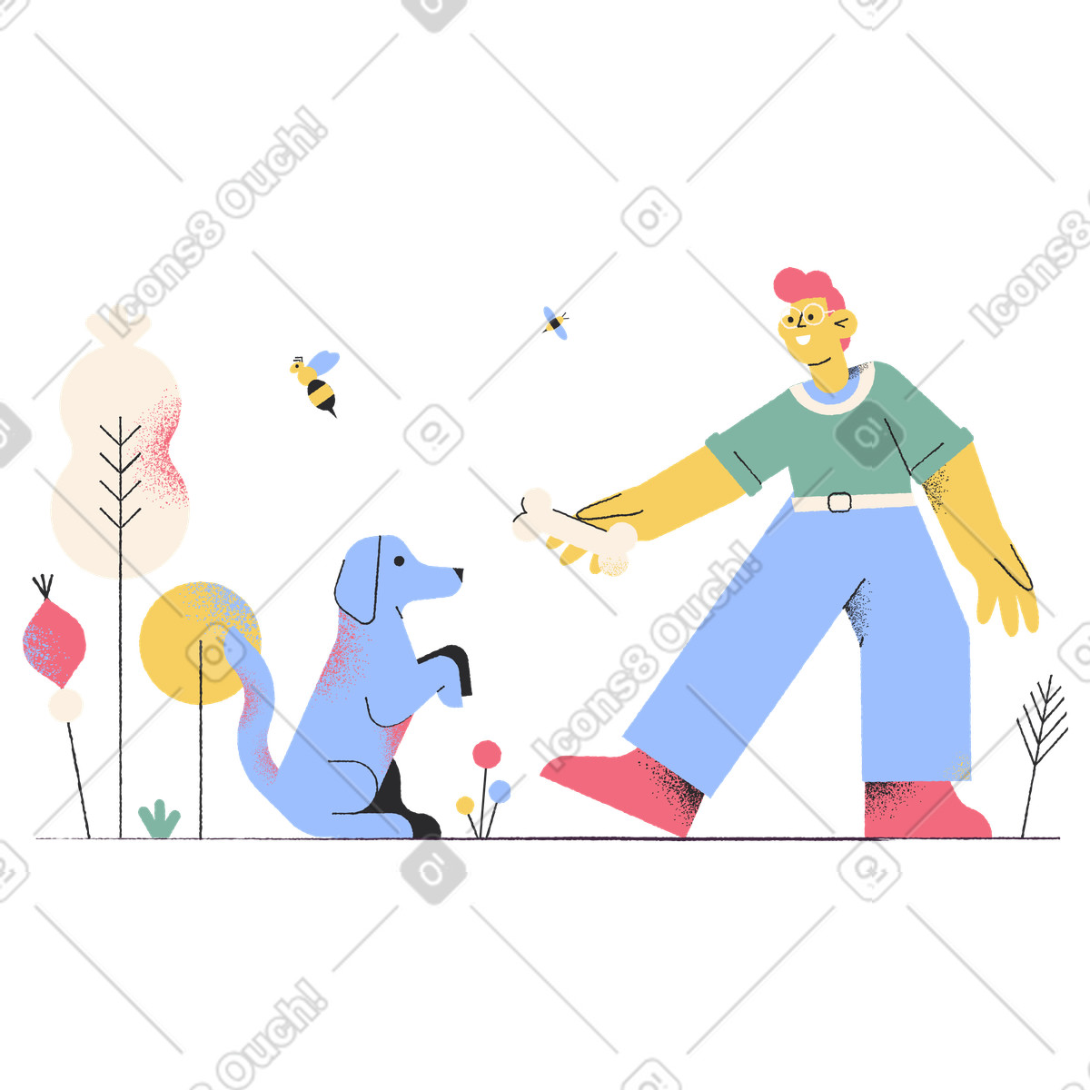 Pablo スタイルの おやつをもらう犬 のイラストをPNG、SVG形式でダウンロード