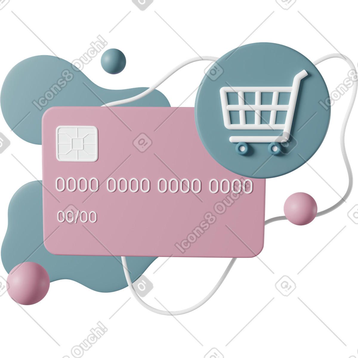 3D Casual life 스타일의 Shopping credit card 일러스트레이션 PNG, SVG 다운로드
