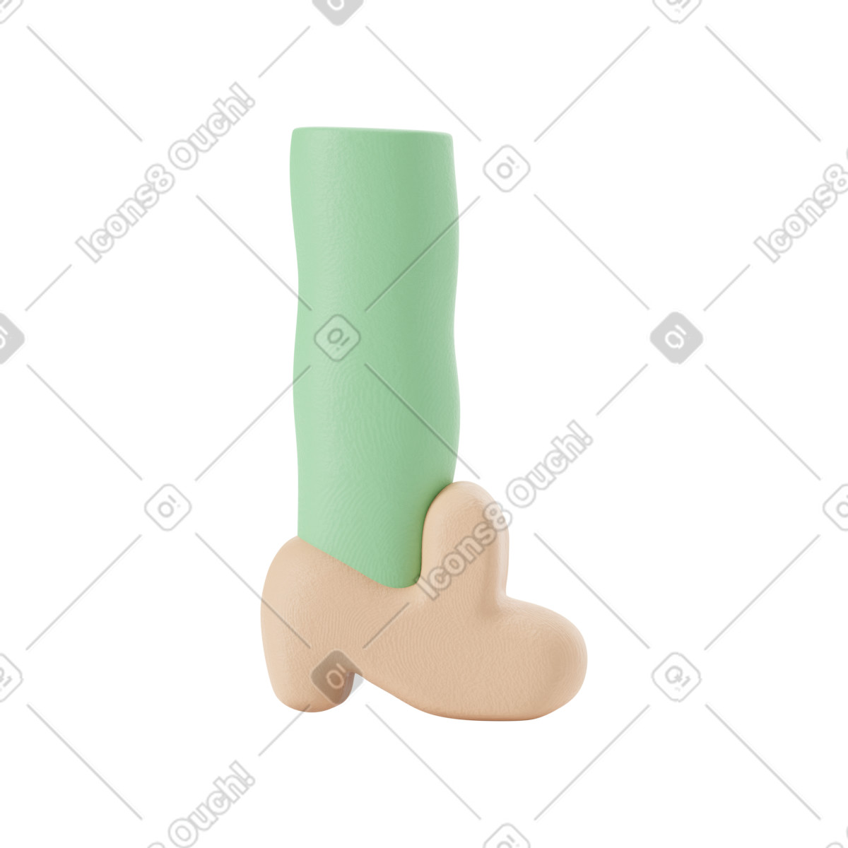 Grüner hautfuß in beigem schuh nach rechts gedreht-Illustration im 3D Stripy-Stil als Download PNG, SVG