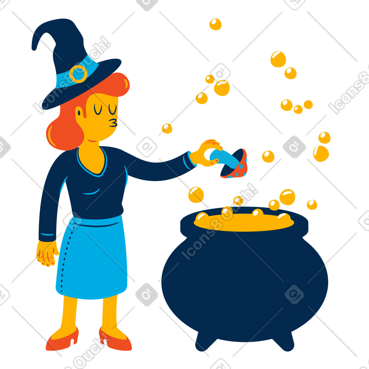 Illustration Sorcière préparant une potion dans un chaudron le style Flame à télécharger aux formats PNG, SVG