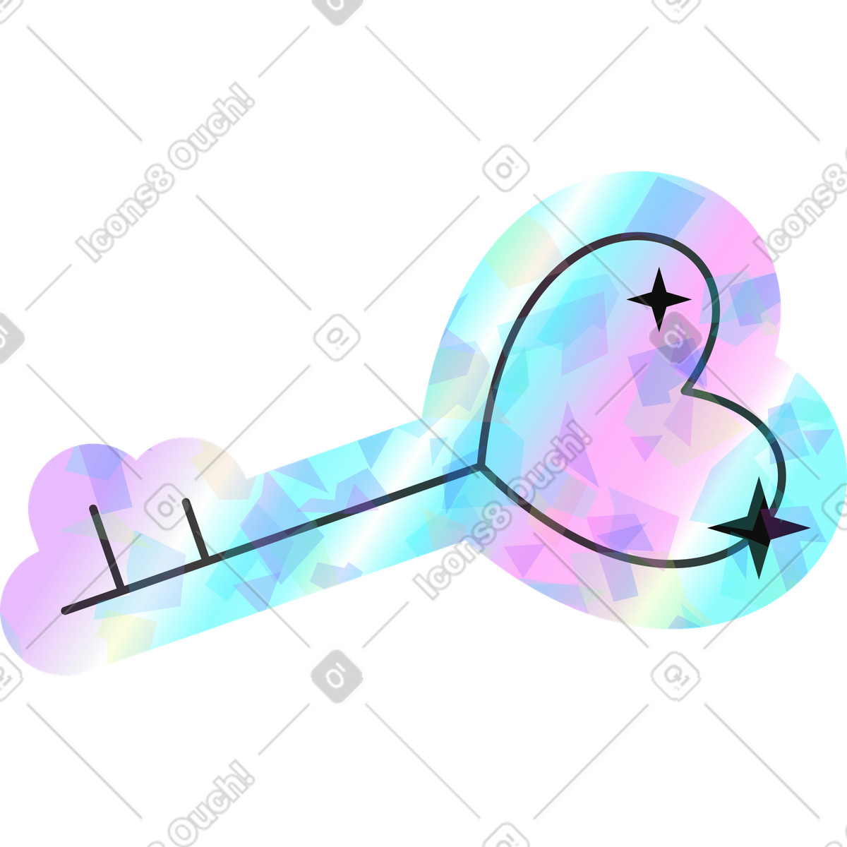 Holostickers スタイルの Key with heart のイラストをPNG、SVG形式でダウンロード