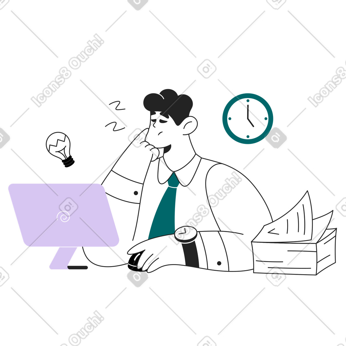 Иллюстрация Офисный работник спит за компьютером в стиле Sammy Line — скачать в форматах PNG, SVG