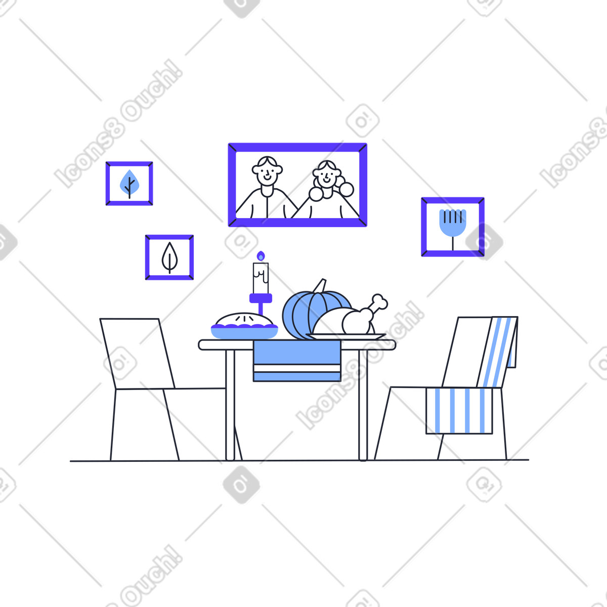 Thanksgiving day table with dinner illustration culinary clipart vectors and graphics