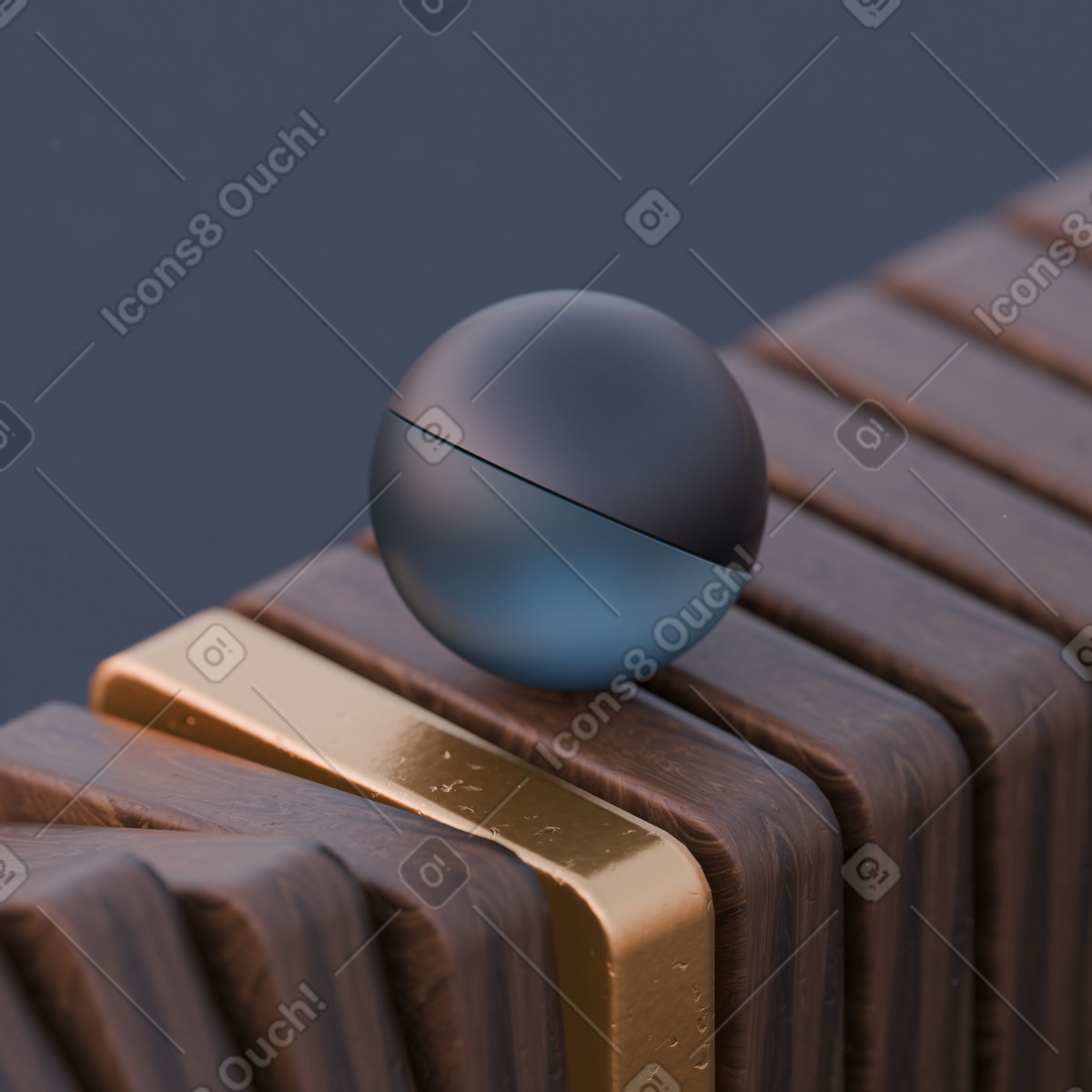 Abstract sphere illustration on metallic wood dominoes clipart for reaction concept graphics