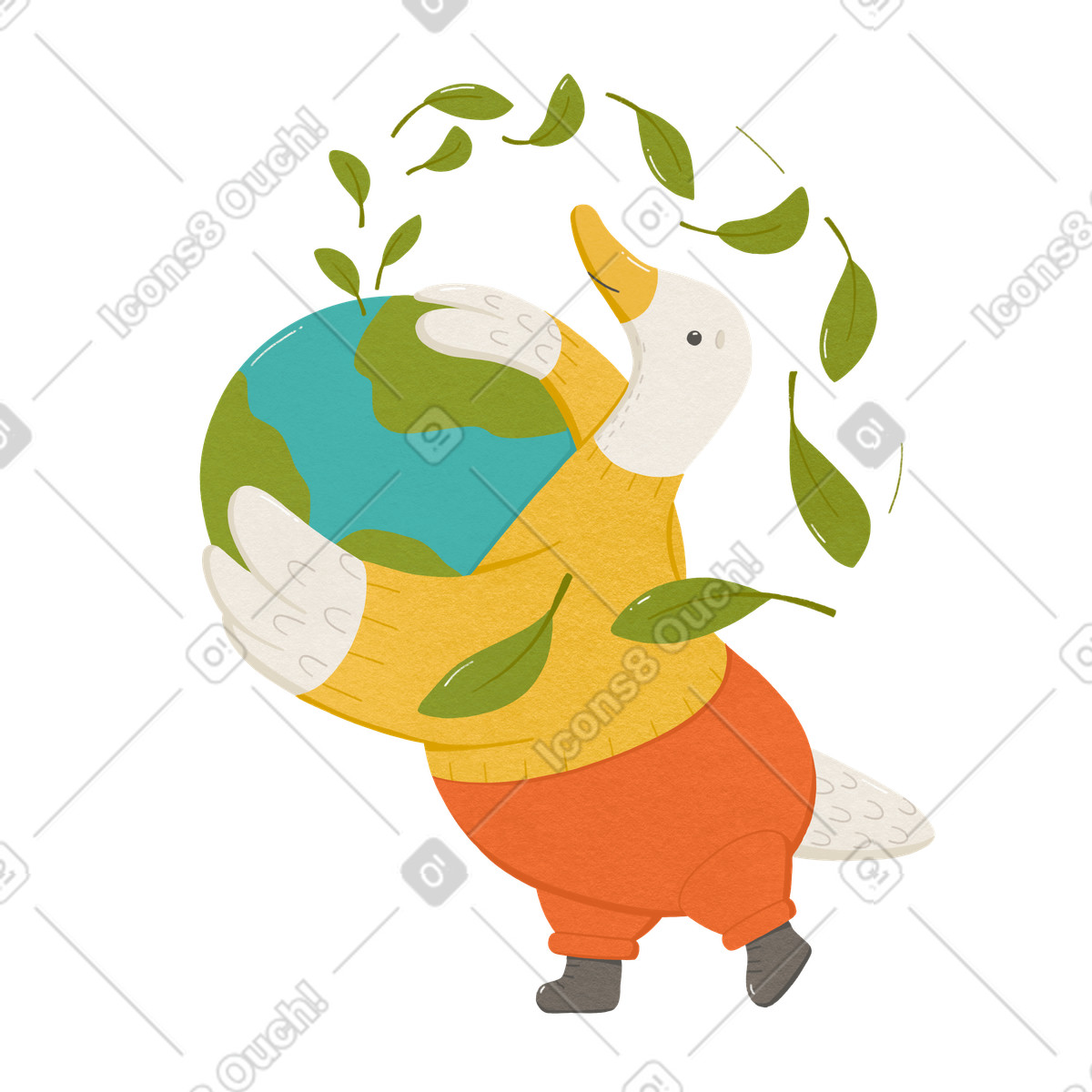 Goose holds the planet in his hands as a sign of concern for nature illustration style download PNG, SVG