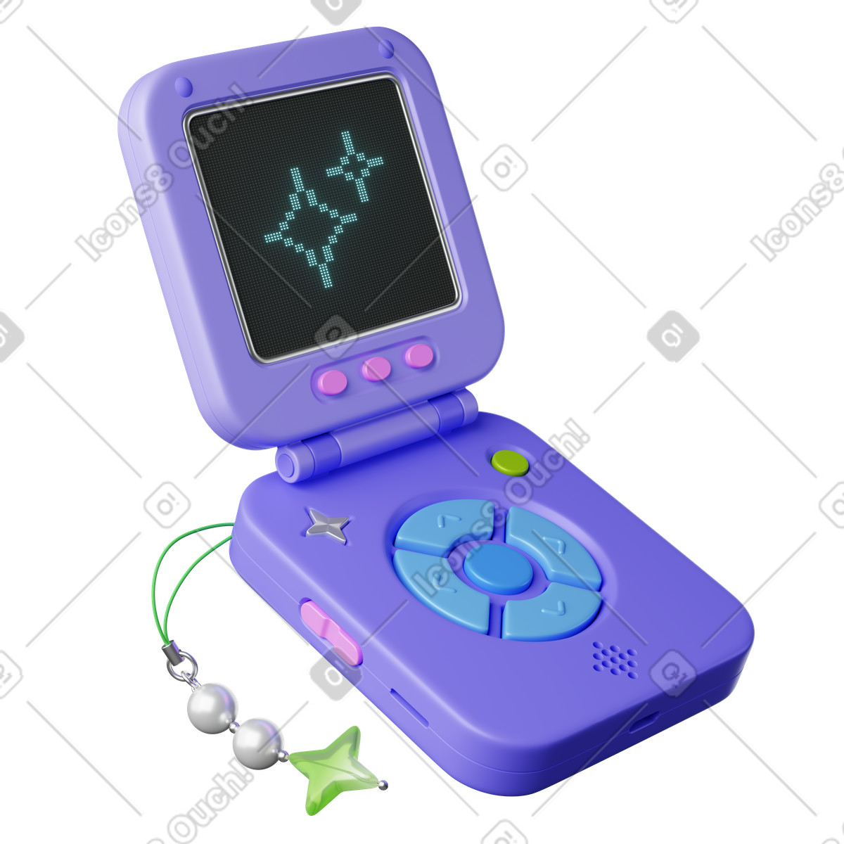 Console toy flip phone with pixel stars on screen display illustrazione in stile 3D Plastic scarica in PNG, SVG