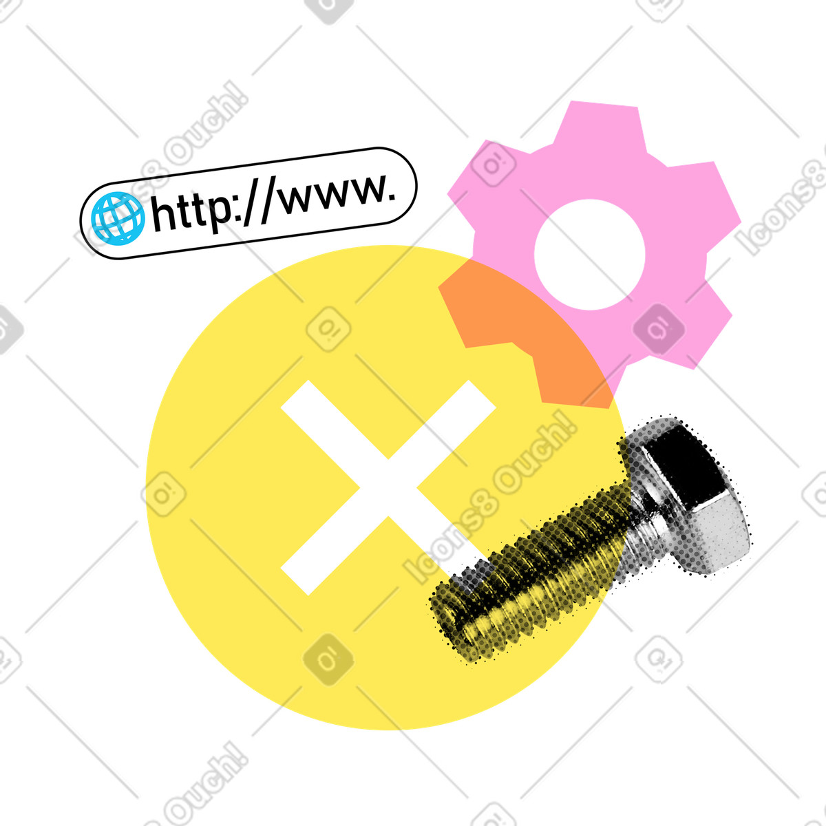 Page under construction with cross sign illustration in PNG, SVG
