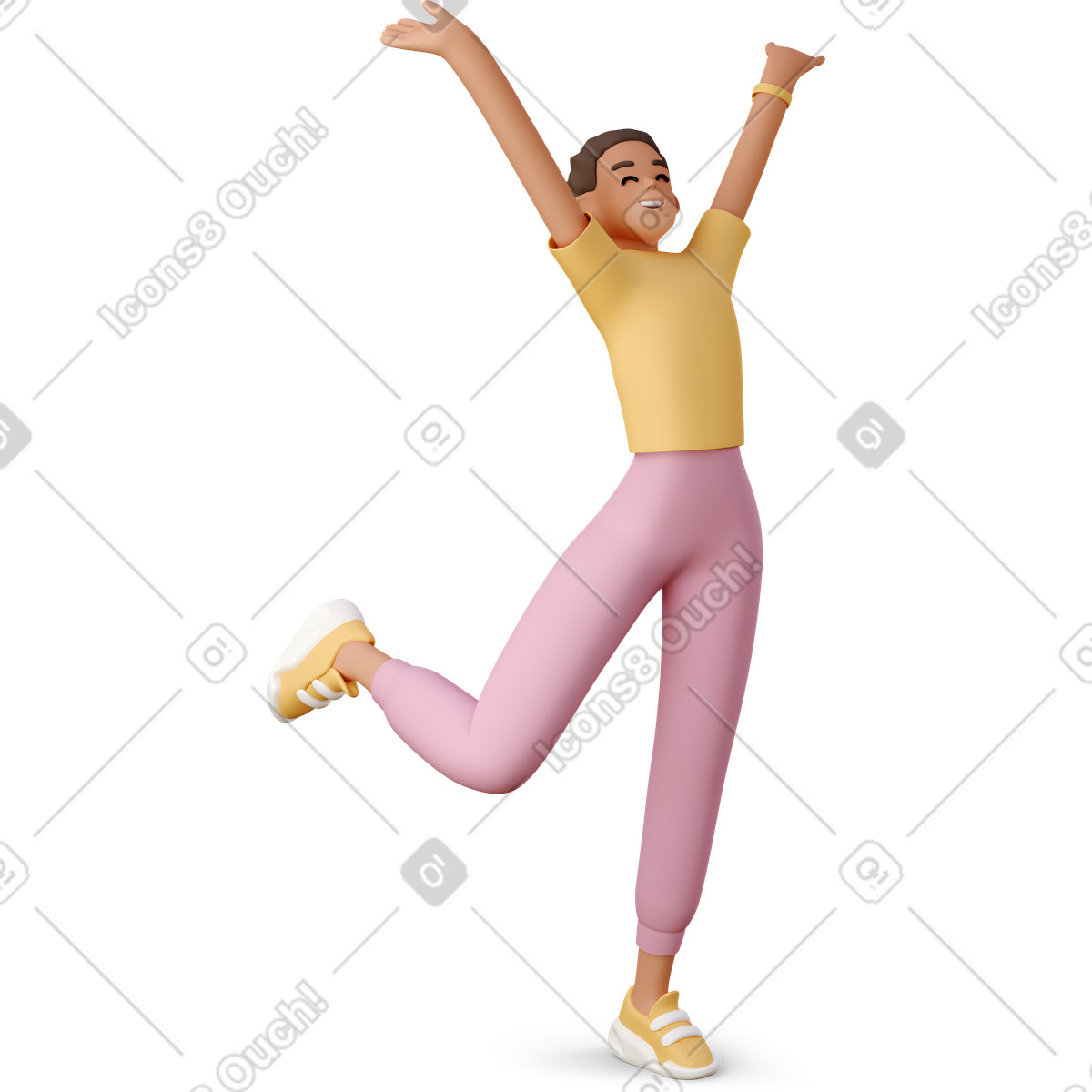 3D Casual life スタイルの Joyful young woman jumping のイラストをPNG、SVG形式でダウンロード