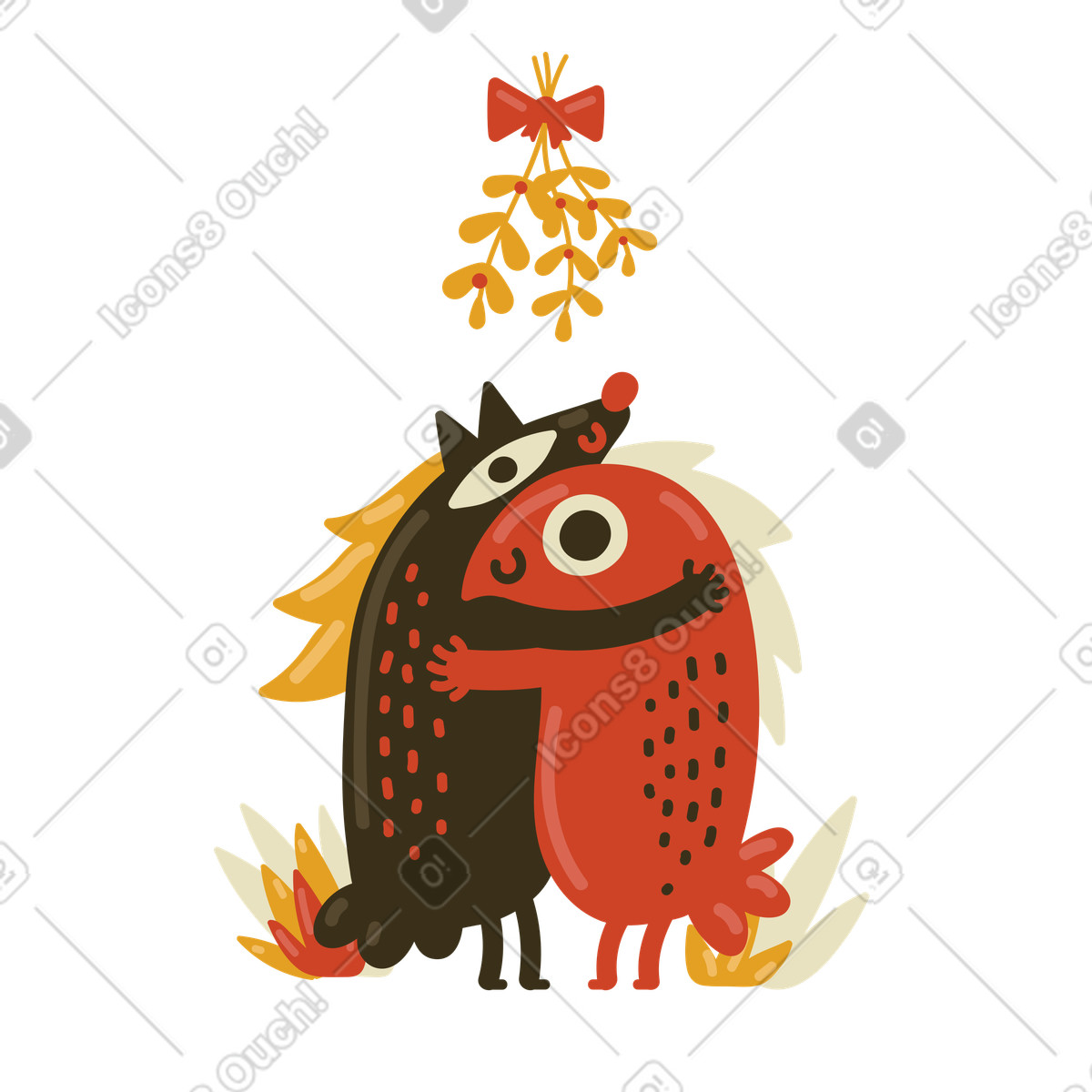 Happily hugging under the mistletoe illustration couple clipart in PNG SVG
