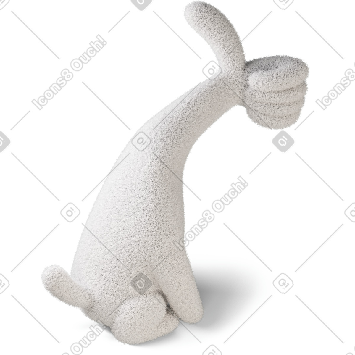 Three-quarter back view of a body showing thumb up to the right illustration in 3D Buddy style download in PNG, SVG