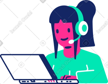 Girl in headphones with laptop PNG, SVG