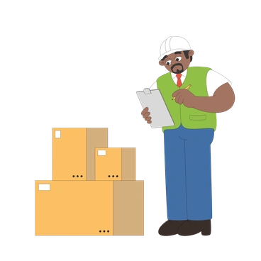 A man checking boxes with a clipboard - Sitcom style illustration