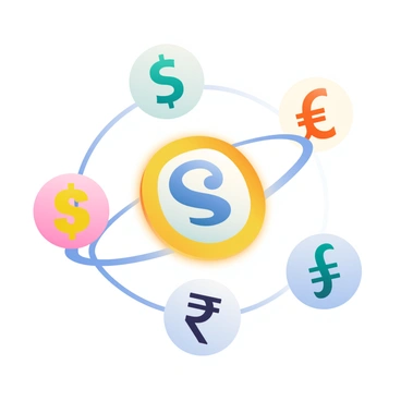 Icons of various world currencies, including the dollar sign, euro symbol, pound sign, yen symbol, and rupee symbol, are orbiting around a central payment gateway icon. The payment gateway icon is depicted as a sleek, modern design, resembling a digital portal with glowing edges. Each currency icon is vibrant, featuring distinct colors and designs, showcasing their unique characteristics. The orbiting icons are illustrated in a circular motion, creating a dynamic sense of movement around the central icon. The background is a soft gradient to enhance the visual appeal of the scene.