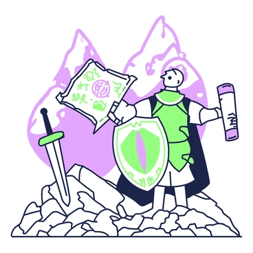 A knight is standing on a rocky terrain, preparing to embark on a legendary quest. He wears a suit of armor that reflects light, with intricate designs etched into the metal. In his right hand, he holds an ancient, rolled-up map, which features faded markings and symbols. The knight gazes towards distant mountains that rise majestically in the background, their peaks shrouded in mist. A sword is sheathed at his side, and a sturdy shield is secured on his back, adorned with a crest. The scene captures a sense of determination and adventure, with the knight poised to set forth on his journey.