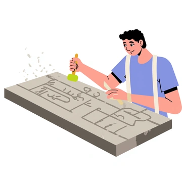 A close-up of an artist carving intricate hieroglyphics into a stone tablet