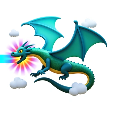 A dragon with shimmering scales in shades of emerald green and deep blue is flying at supersonic speeds. Its massive wings are outstretched, powerful and graceful as they slice through the air. The dragon's eyes glow with intensity, capturing the thrill of its rapid movement. As it zooms past fluffy white clouds, a magical sonic boom radiates outward, creating a vibrant shockwave that distorts the surrounding atmosphere. The scene is dynamic, showcasing the energy and motion of the dragon against the sky.