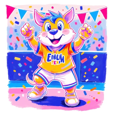 An illustration of a sports team mascot, designed in Ibis Paint, with a fun and energetic pose.