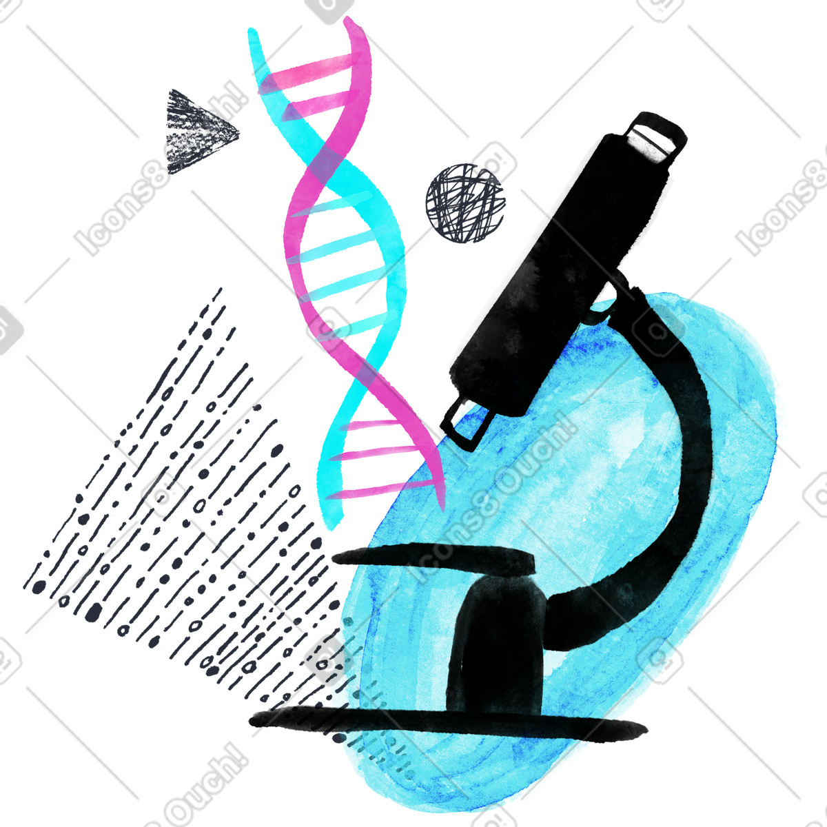 Illustration Microscope pour la découverte scientifique et génétique dans le style Inky à télécharger aux formats PNG, SVG
