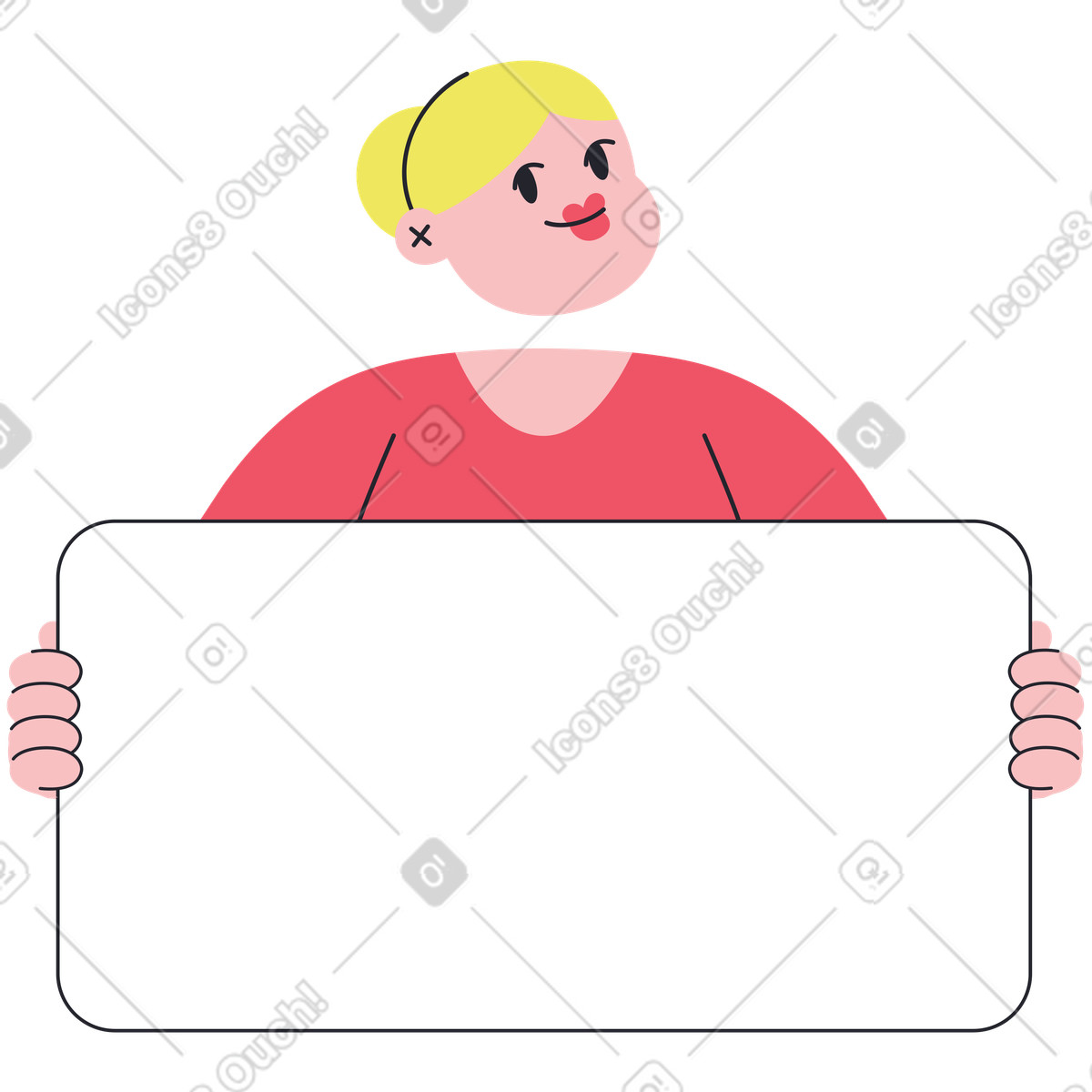 Frau mit banner-Illustration im Boba-Stil als Download in PNG, SVG