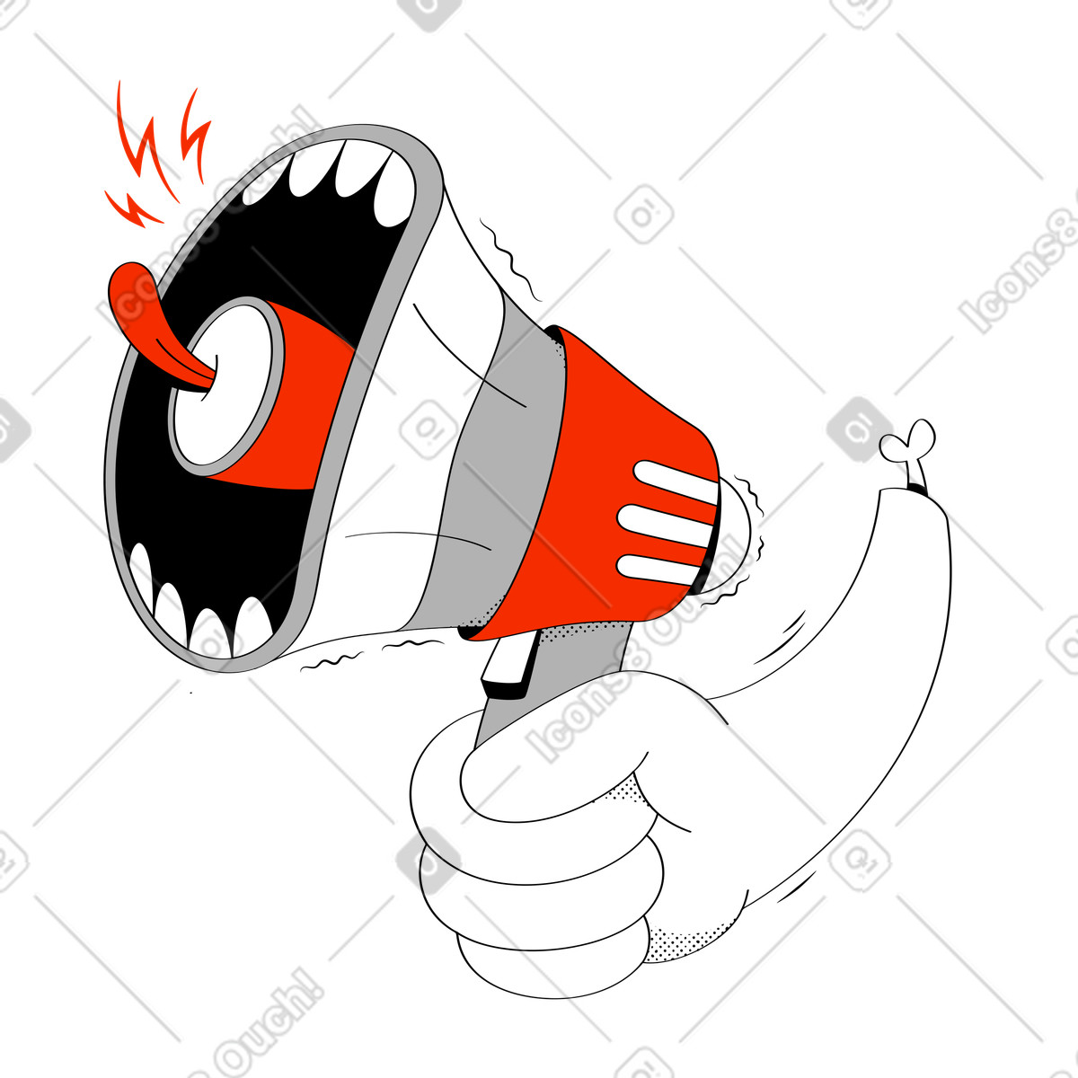 Marketingsprecher schreit laut in der hand-Illustration im Looney-Stil als Download PNG, SVG