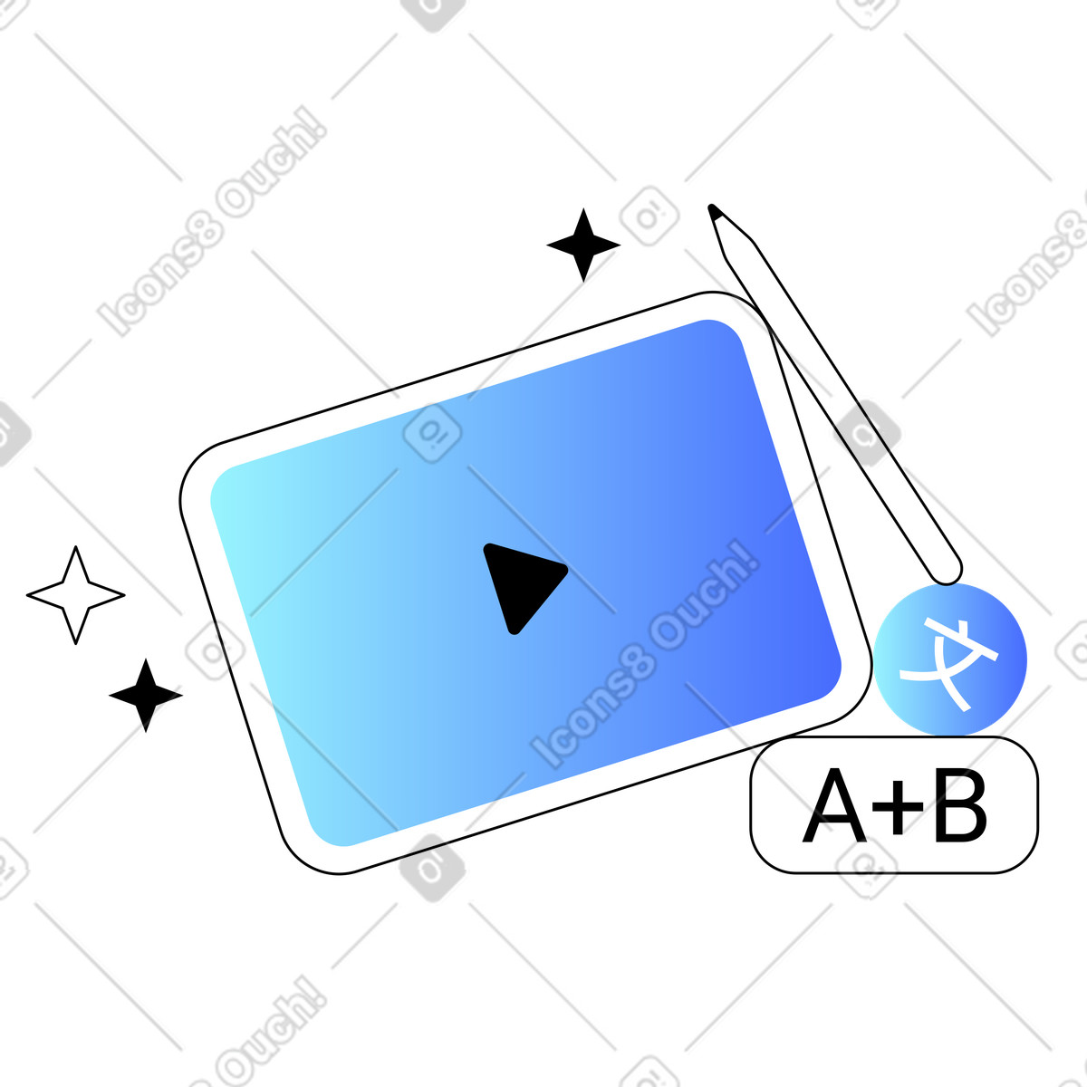 Tablet with educational video on screen, Remote education and online courses illustration in Azure style download in PNG, SVG