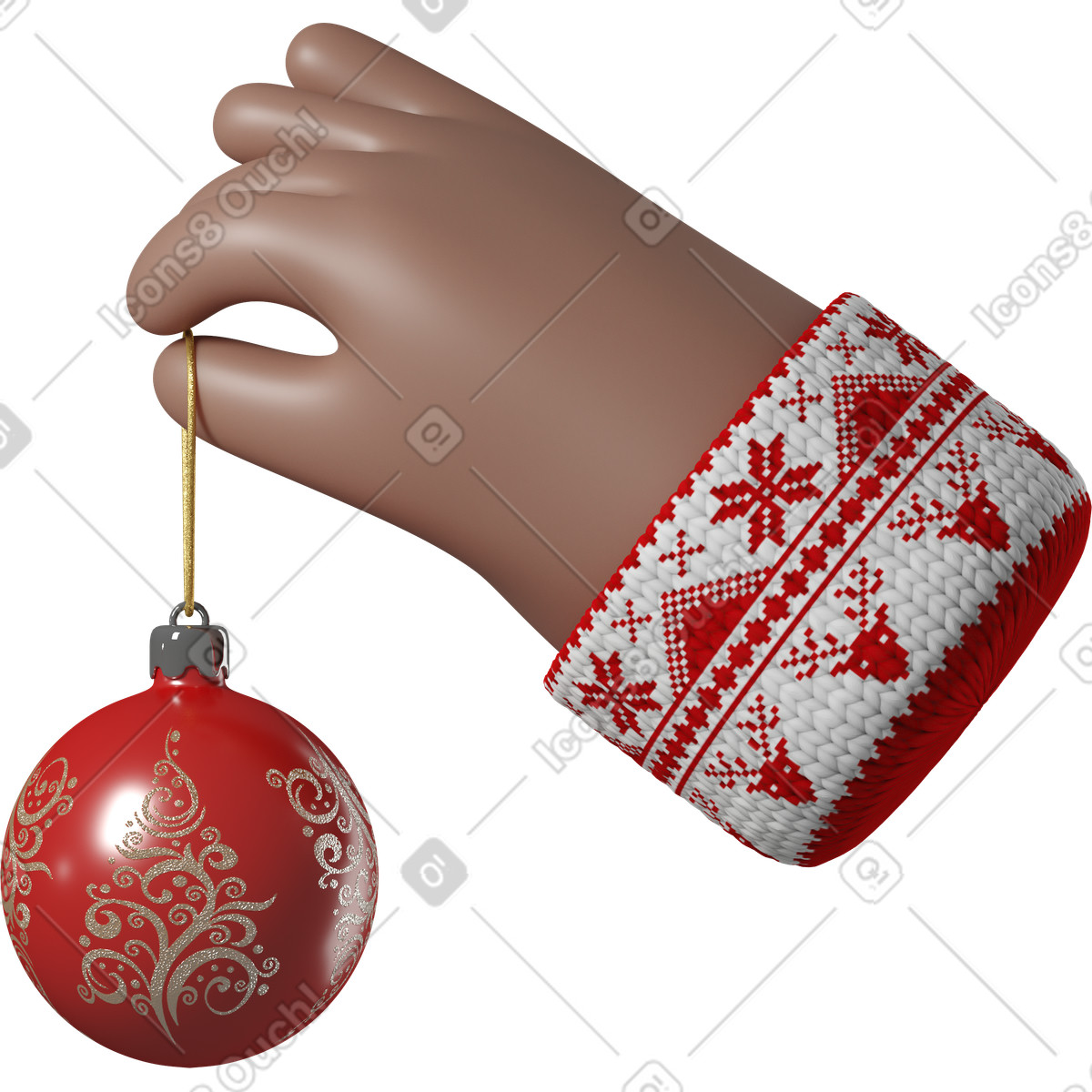 下载 3D Hands Fun&Wild 风格的 拿着圣诞球的棕色皮肤手 插画，支持 PNG、SVG 格式