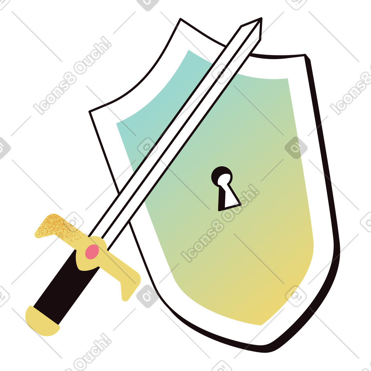Ilustração de Cibersegurança com escudo e espada em no estilo Delight para baixar em PNG, SVG