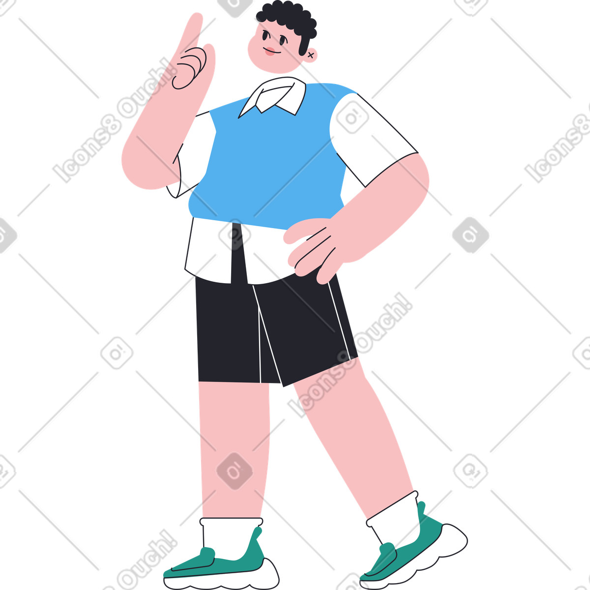 Illustration Homme debout et pointant vers le haut dans style Boba à télécharger aux formats PNG, SVG