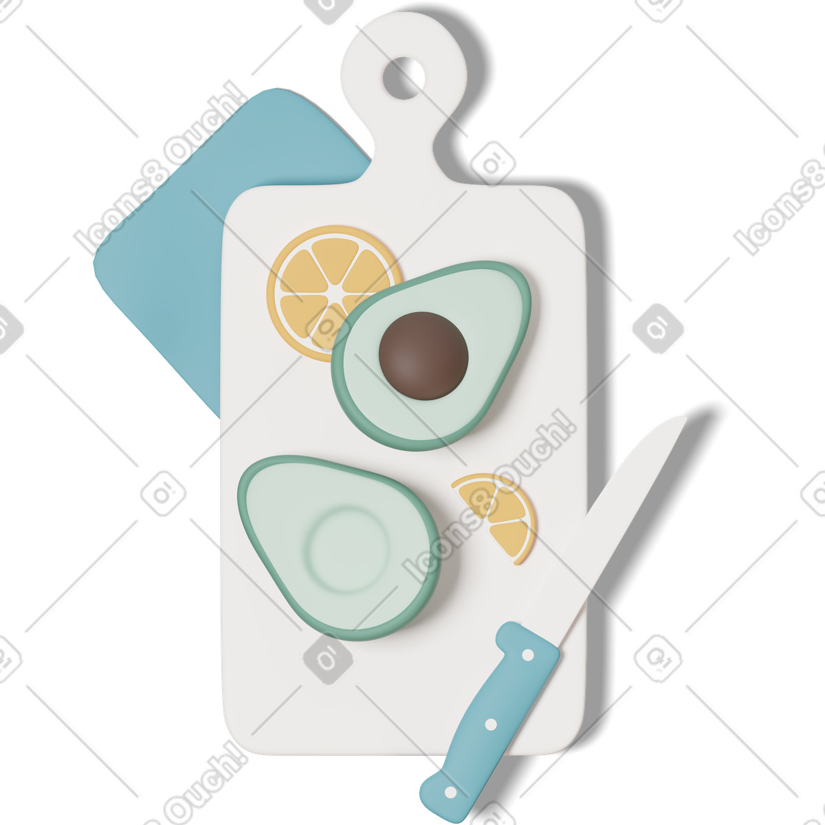 Ilustração de Avocado and orange slices on cutting board, healthy meal prep em no estilo 3D Casual life para baixar em PNG, SVG