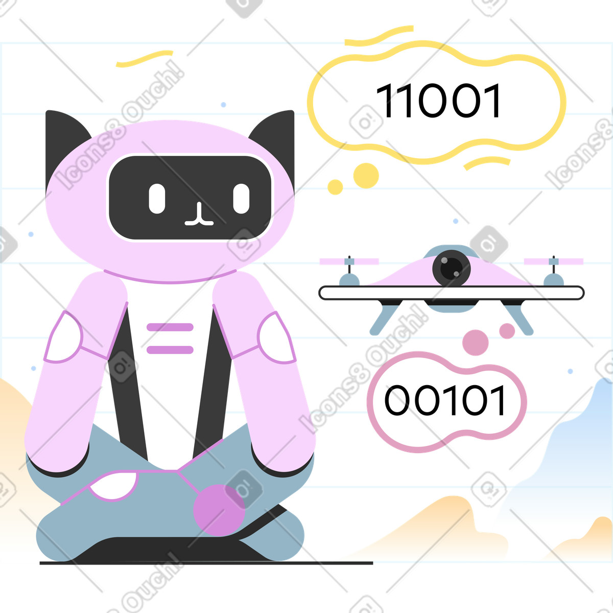 Illustration Robots et drones dans le style Marginalia à télécharger aux formats PNG, SVG