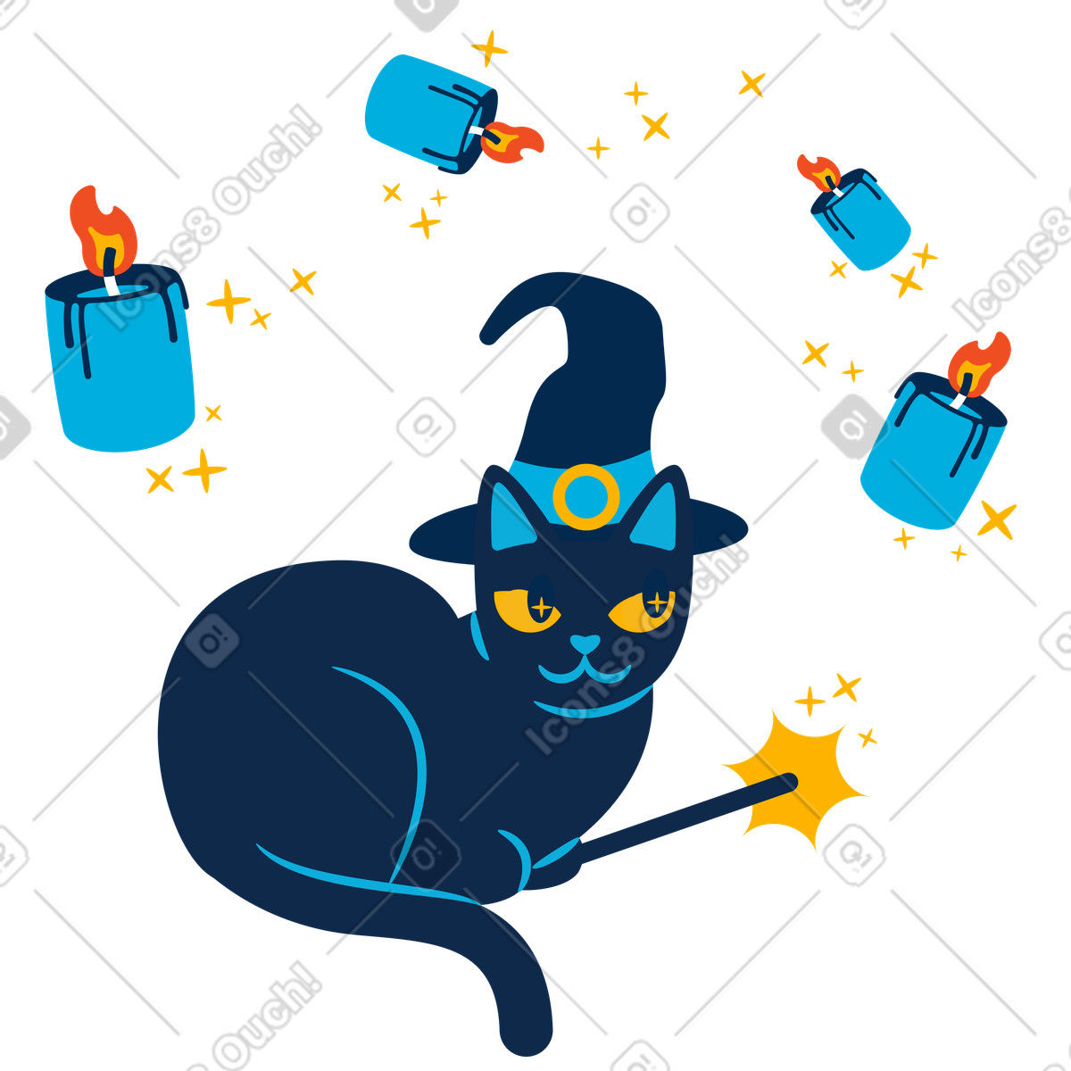 Hexenkatze-Illustration im Flame-Stil als Download in PNG, SVG