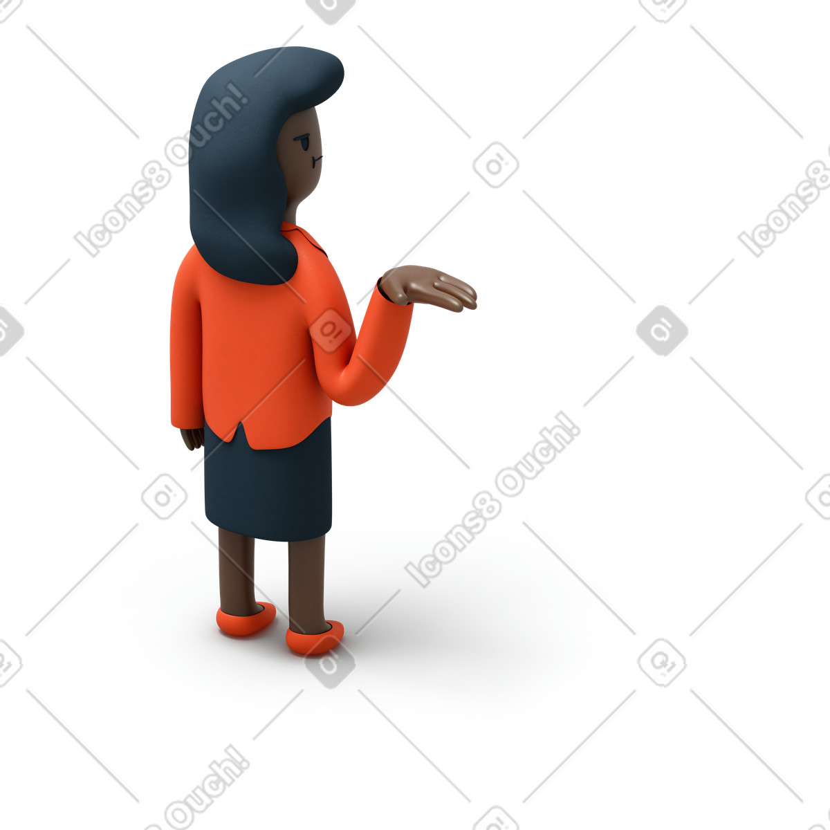 Back view of black businesswoman raising her hand up illustration in 3D Flame style download in PNG, SVG