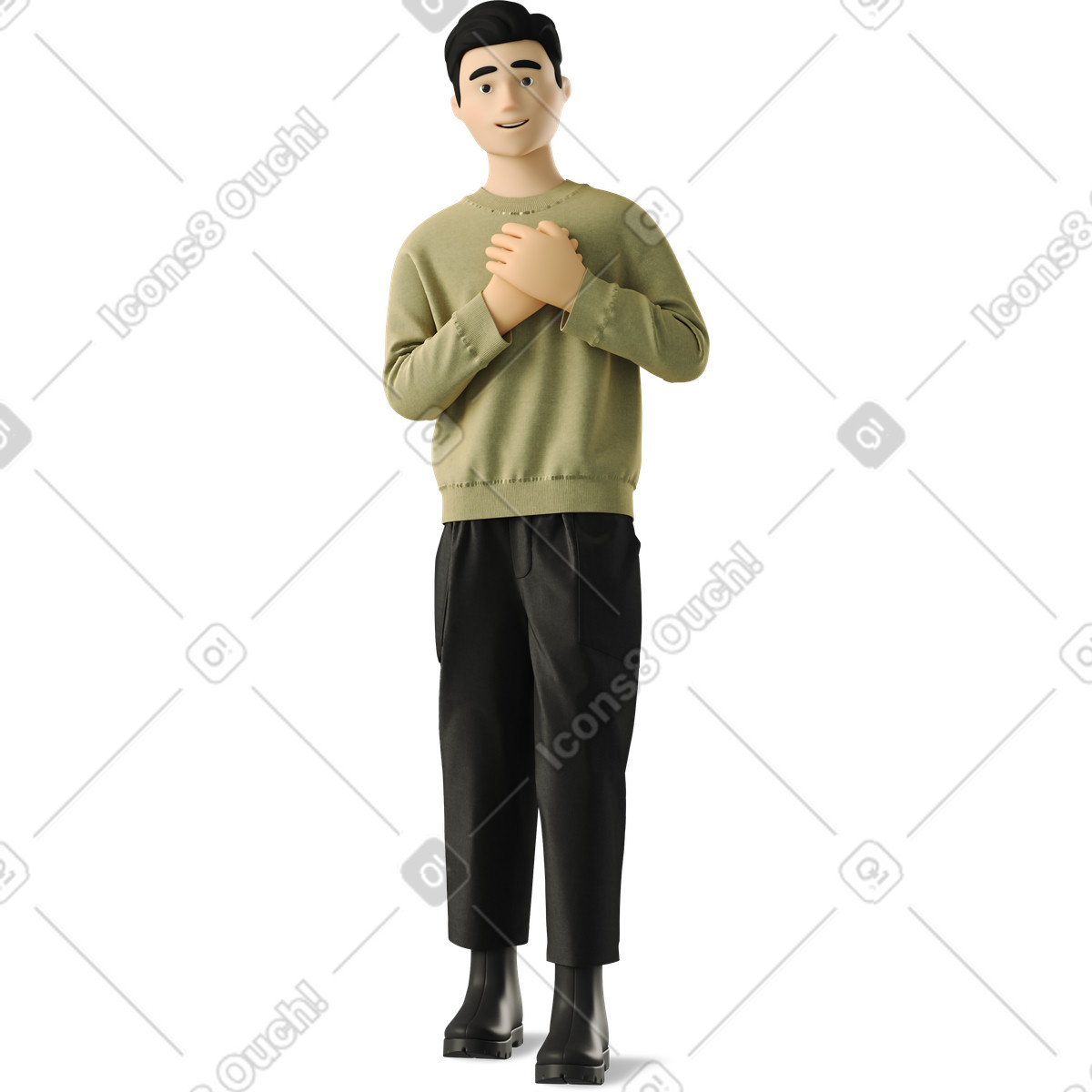 Illustration Man folds his hands to heart dans le style 3D Business à télécharger aux formats PNG, SVG