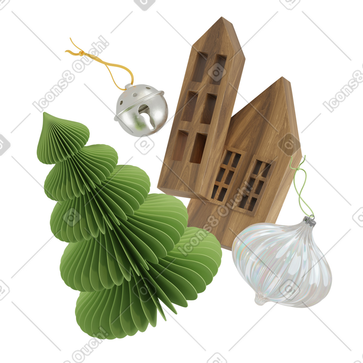 Christmas tree decorations and ornaments animated illustration in 3D Modern style download in GIF, Lottie (JSON), AE
