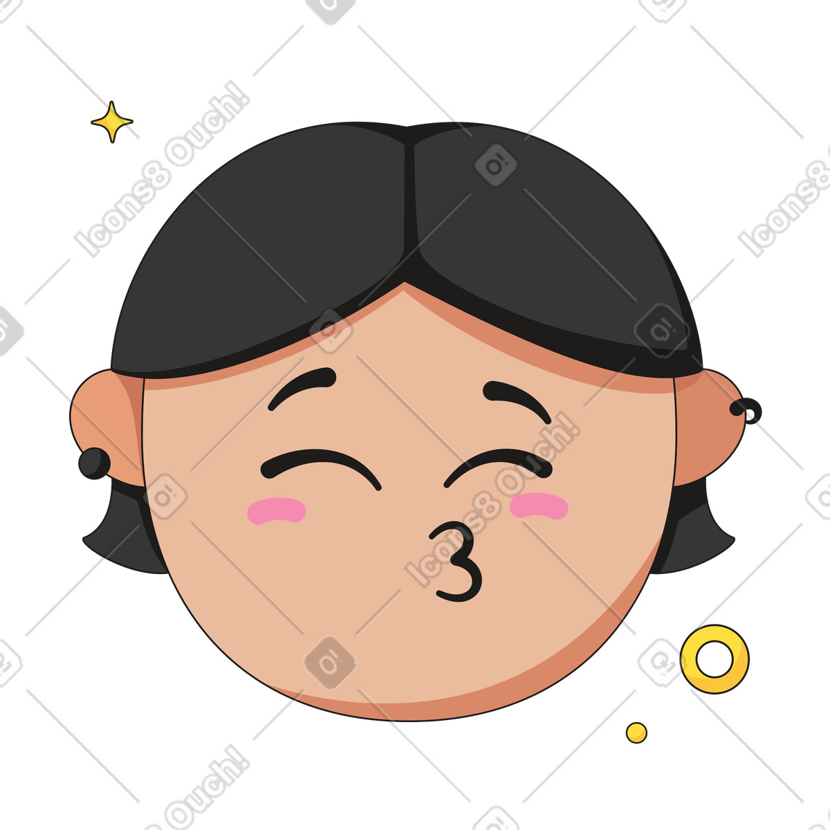 Ilustración Besar la cara con los ojos cerrados en estilo Moji a descargar en PNG y SVG