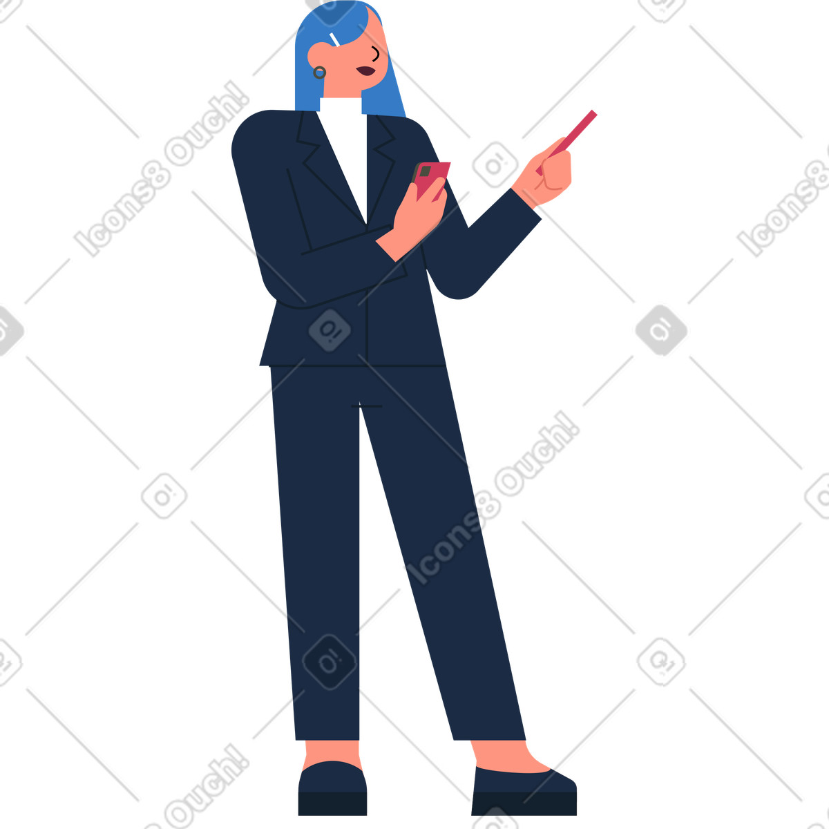 Donna con il telefono che indica illustrazione in stile Vector scarica in PNG, SVG