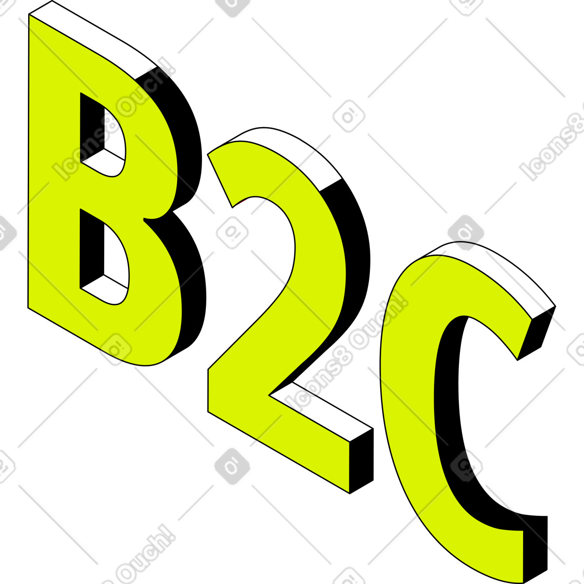 Isometric スタイルの レタリング b2c テキスト のイラストをPNG、SVG形式でダウンロード
