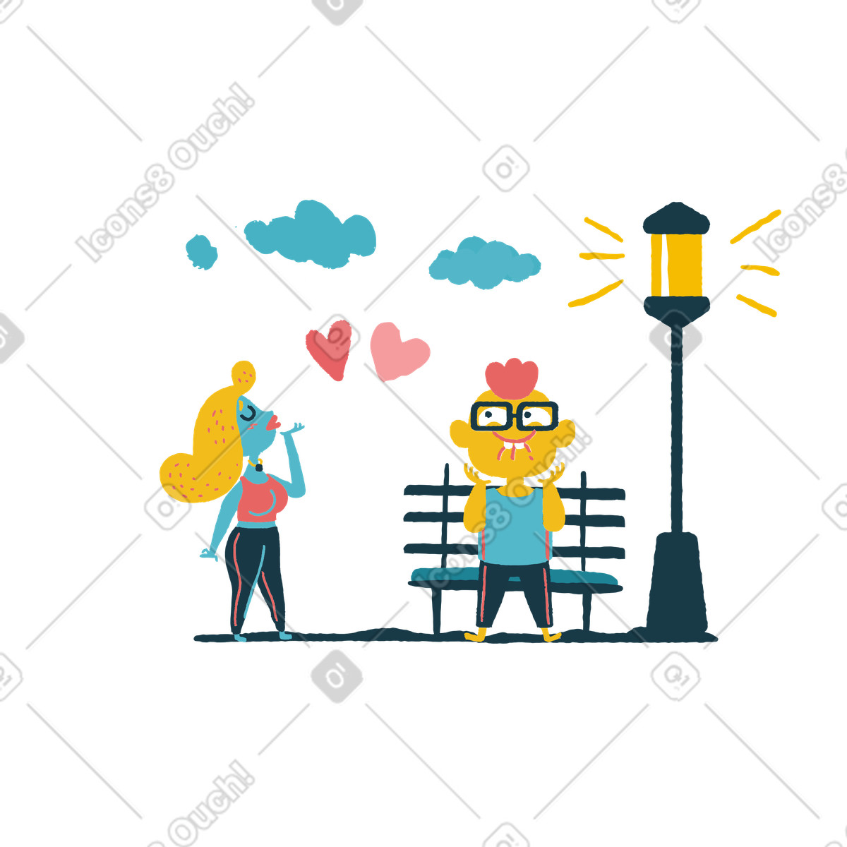 Flamenco スタイルの バレンタインデーのキス のイラストをPNG、SVG形式でダウンロード