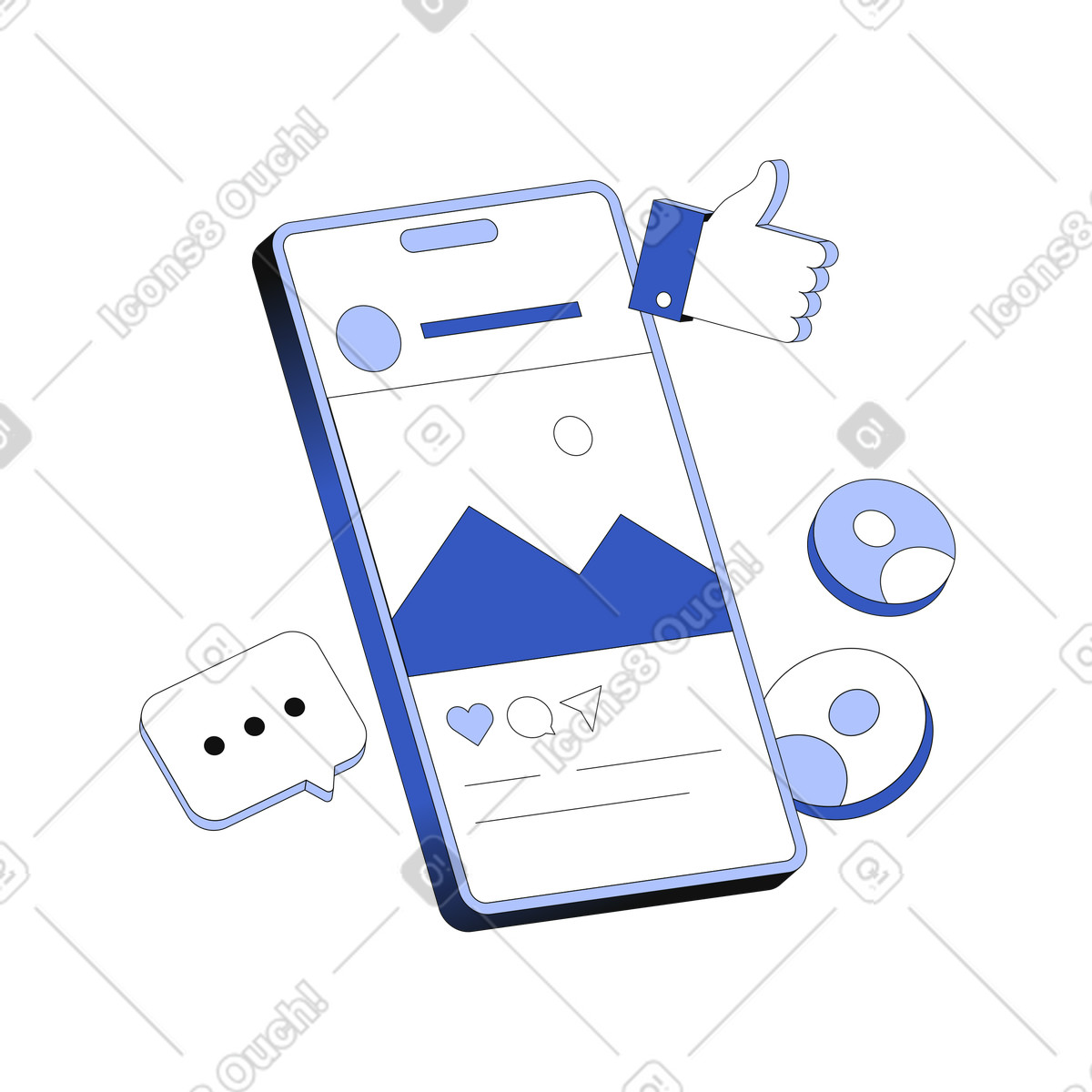 Liking photos on social media illustration in Techny style download in PNG, SVG