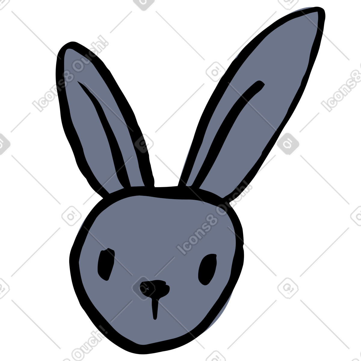 Minimal rabbit head icon, cute animal illustration in Scandi style download in PNG, SVG