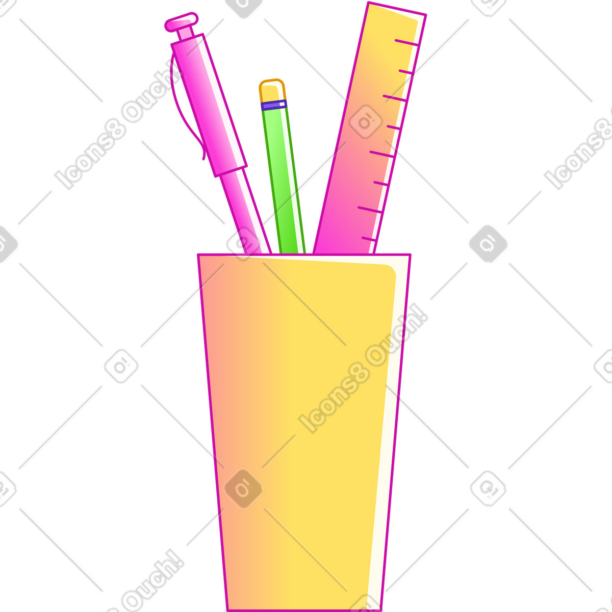 Ilustração de Copo com papelaria em no estilo Rainbow para baixar em PNG, SVG