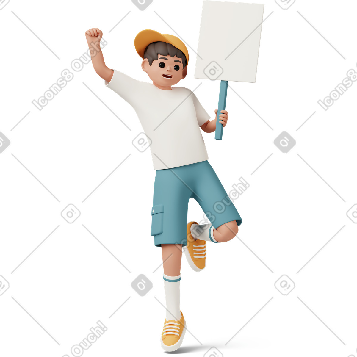 Boy jumping with empty sign illustration clipart in PNG SVG GIF