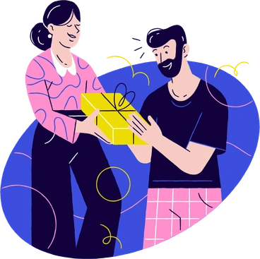 A woman giving a gift to a man - Holidays style illustration