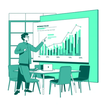 An illustration of a data analyst presenting statistics about monkeypox cases on a large screen.