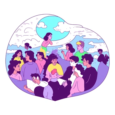A duotone illustration features a crowd of people, each enclosed in a distinct bubble. Each bubble is transparent yet colorful, reflecting the unique perspectives of the individuals inside. The people represent a diverse array of ages and ethnicities, with some gazing curiously at the world outside their bubbles, while others appear deep in thought. The bubbles vary in size and shape, creating a whimsical landscape. In the background, there’s a soft gradient blending {color_1} and {color_2}, enhancing the visual impact of the scene. Overall, the image captures the essence of individual assumptions and perceptions about the world.
