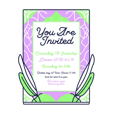 An invitation to a 1920s themed party is displayed prominently. The background features intricate geometric patterns characteristic of Art Deco design. At the top, the words "You Are Invited" are elegantly styled in a decorative font. Below, the details of the party date, time, and location are presented in an organized manner. Decorative elements, such as feathers and vintage motifs, accentuate the corners of the invitation, enhancing its overall elegance.