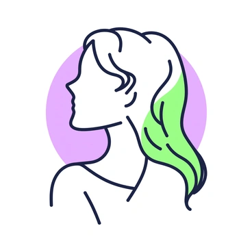 A silhouette sketch of a woman's profile is depicted on a light background. The woman's hair flows elegantly, with intricate details showcasing the movement and texture. The flowing strands create a graceful outline around her face, emphasizing her features. The silhouette has a smooth, continuous line that captures the shape of her neck and the curve of her shoulder. The composition is well-balanced, with the focus on the delicate contours of her profile and the dynamic movement of her hair.