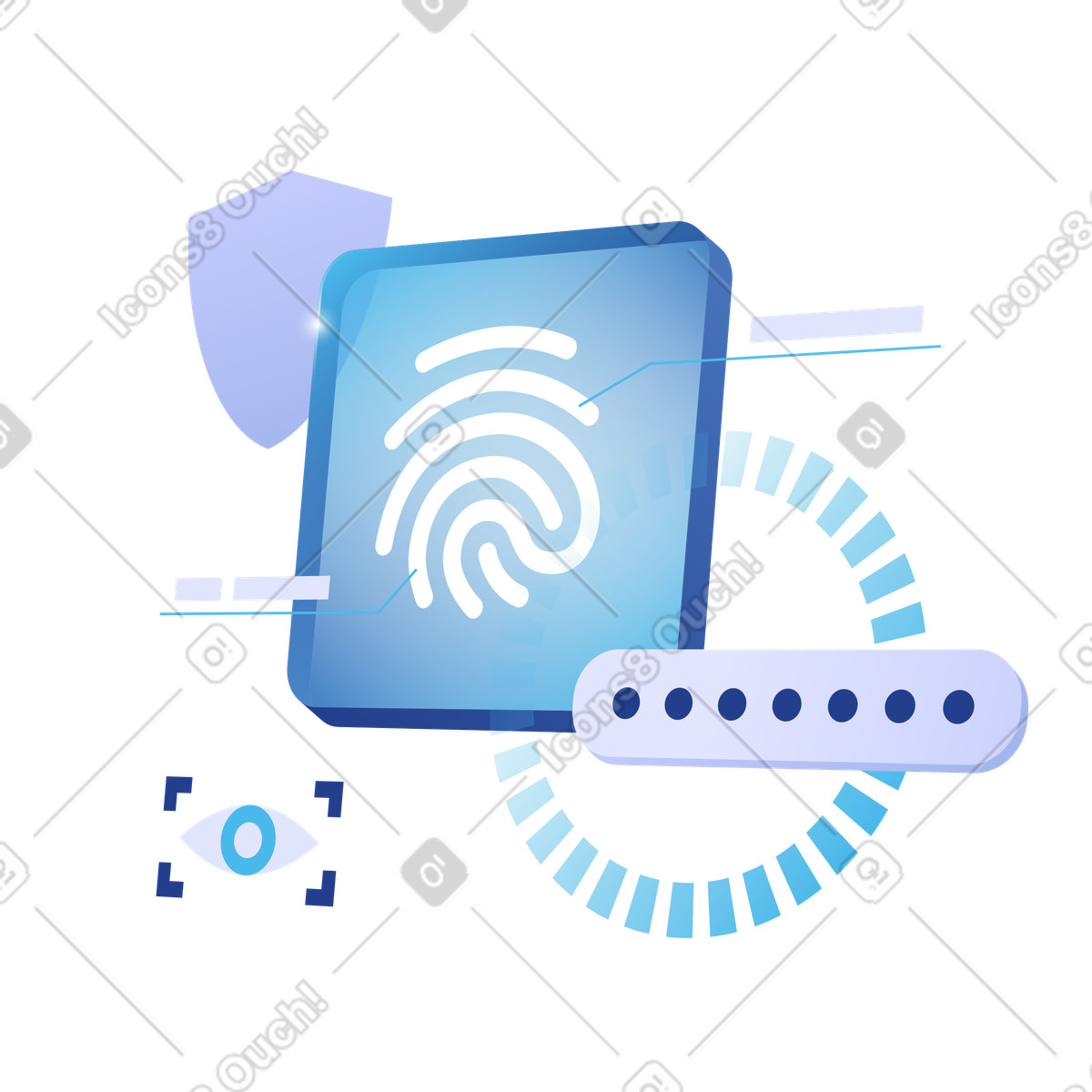 Impronta digitale con password e riconoscimento dell'iride, autenticazione multifattoriale e accesso biometrico illustration in PNG, SVG