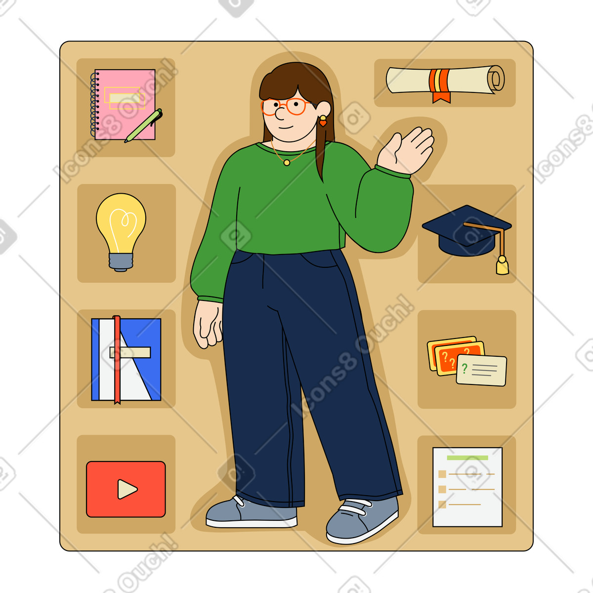 Education set with female student illustration university clipart image in PNG SVG GIF