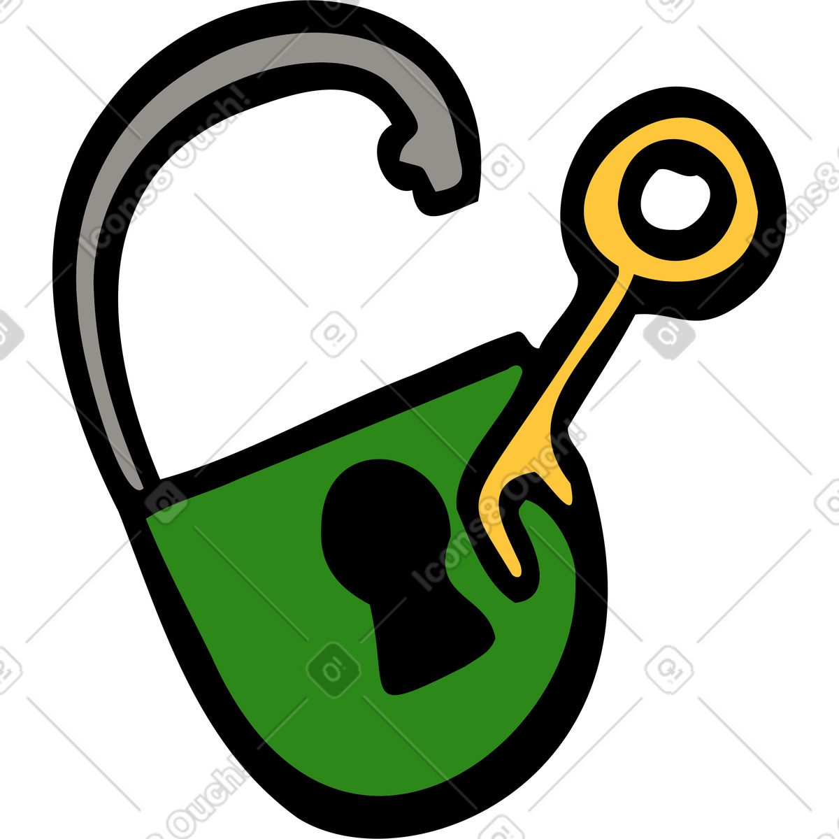 Open lock with a key illustration in Comic style download in PNG, SVG